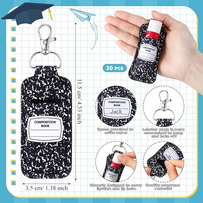Abbylike Lipstick Holder Keychain Lip Balm Lipstick Keychain Hold Bulk portable Lip Balm Bag with Hook for Women Teacher Gift