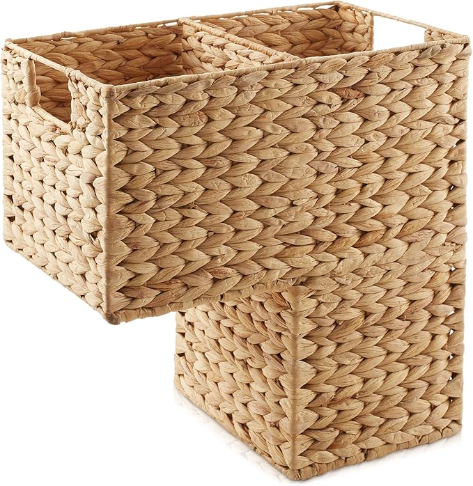 Casafield Stair Step Basket with Handles, Natural - Woven Water Hyacinth Staircase Basket Storage Bin Organizer