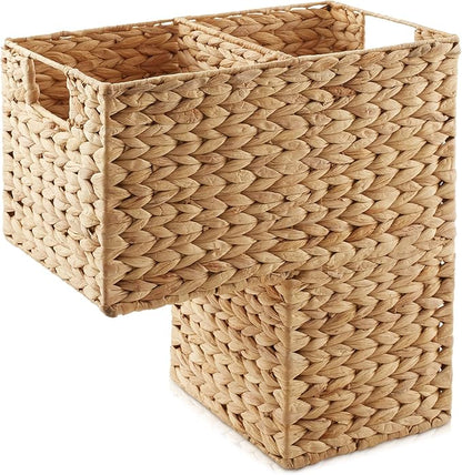 Casafield Stair Step Basket with Handles, Natural - Woven Water Hyacinth Staircase Basket Storage Bin Organizer