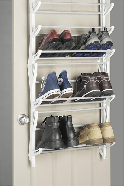 Whitmor Over the Door Shoe Rack, Fold-up Non-slip Bars, 36 Pair, White