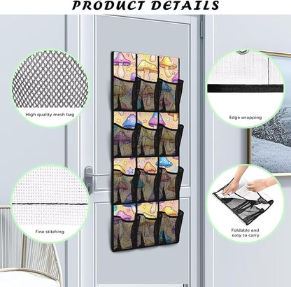 Mushroom Over The Door Organizer Decor Nursery Storage with 12 Large Pockets,Nursery Organizers and Storage,Stable Spice Rack for Kitchen,Behind Door Bag for Bathroom,Bedroom