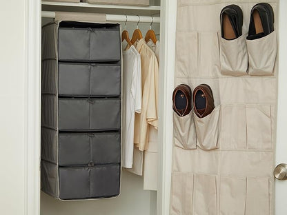 Covermates Keepsakes Hanging Closet Organizer Set – Heavy Duty Wardrobe Storage Shelves with Trays & Dividers – Vertical Dresser for Sweaters, Shoes, and Handbags, Beige Heather