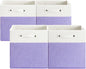 FinishingBo 13 x 13 Inch Fine Linen Storage Bins with Handles，Fabric Cube Boxs，Basket Organizers for Shelves for Home, Closet Drawers (White/Purple-4 Pack)