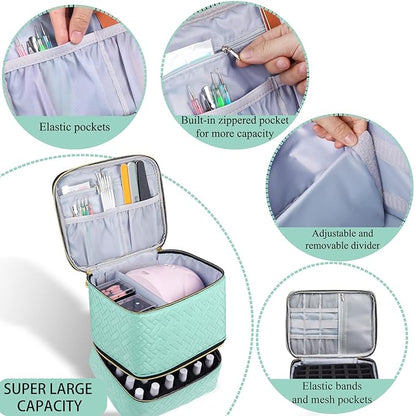 Nail Polish Organizer, Nail Polish Storage Holds 30 Bottles & Nail Lamp, Double Layer Nail Bag Organizer Case, Portable Nail Polish Holder for Nail Tech Travel & Manicure Kit
