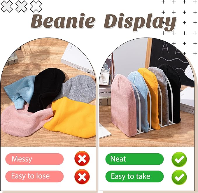 Hicarer Beanie Holder Organizer Metal Beanie Hat Display Stand Knitted Hat Storage Rack for Swimming Cap Display Vendors Home Entryway Tabletop Bedroom Closet Dresser Room Office