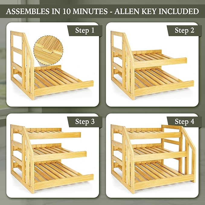 Bamboo Can Organizer for Pantry, 3 Tier Tilt Rack Holds 36 Cans, Adjustable Dividers, Sturdy Wood Soda Storage for Refrigerator, Spice Jar Holder, Cat Food Bin, Cabinet Countertop