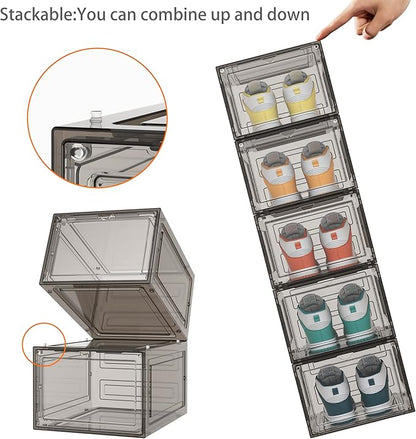 HOMIDEC Shoe Storage, 8 Pack Shoe Organizer Hard Plastic Shoe Box, Shoe Boxes Clear Plastic Stackable, Shoe Boxes with Lids for Size 13