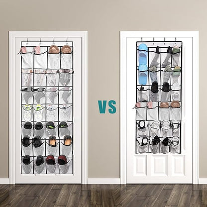VOPTON 28Large Pockets Over The Door Shoe Organizer, Hanging Shoe Organizer for Closet, Premium Clear Shoe Rack for Door, Shoes Hanger Organizers Storage Holder for Back of Door and 4Metal Hook White