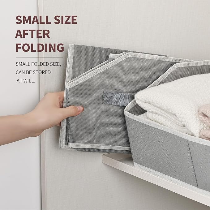 Homsorout Large Storage Bins Baskets - 6 Pack Closet Storage Cubes, Fabric Baskets for Organizing, Cube Organizer Bins with Handles, Foldable Boxes for Clothes, Towels, Grey