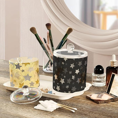 2 Pack Qtip Dispenser Apothecary Jars with Lids Cotton Round Holder Bathroom Canisters for Cotton Swab Floss Ball Pads Clear Plastic Decorative Cute Silver and Golden Stars