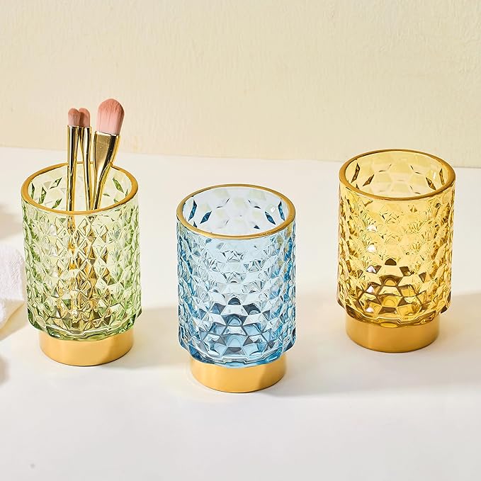 Makeup Brush Holder Organizer,Toothbrush Holders,Desk Pen Pencil Holder,Multifunctional Vintage Glass Brush Cup（A46-1-US）