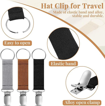 7 PCS Hat Clip for Travel on Bag，Elastic Travel Caps Carrier, Hat Hook, Hat Holder for Travel, Hats Brim Hanging Hook Traveling Accessories，Suitable for Backpacks and Luggage，Multicolor