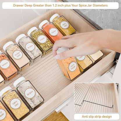 Yieach 4 Pack Adjustable Narrow Spice Rack for Drawer - Expandable From 9" to 17.7" - Acrylic Drawer Seasoning Organizer,Tiered Clear Spice Tray for Spices,Condiment,Nail Polish and Jar Organization