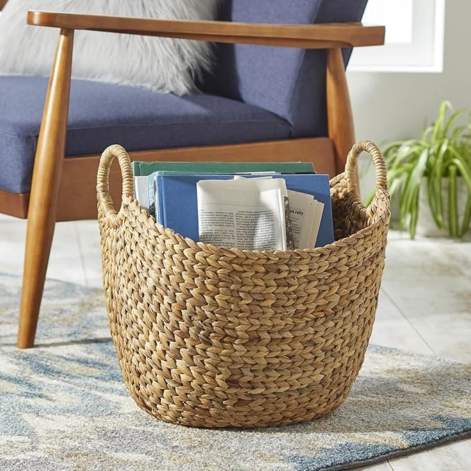 Extra Large Water Hyacinth Boat Basket–Natural Handwoven Decorative Storage Basket for Towels, Blankets, Laundry, Toys, or Living Room and Bedroom Organization
