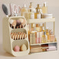 HBlife Bathroom Organizers and Storage with Brush Holder for Vanity, 3 Tier Plastic Makeup Organizer for Dresser Counter, Skincare, Lipstick, Perfume, and Cosmetic Storage, Beige