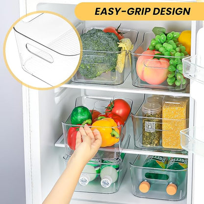 CiWiVOKi 12 Pack Clear Plastic Storage Bins, Acrylic Organizer and Containers with Handle for Pantry, Cabinet, Closet, Refrigerator, Freezer, Bathroom, Kitchen Under Sink Storage
