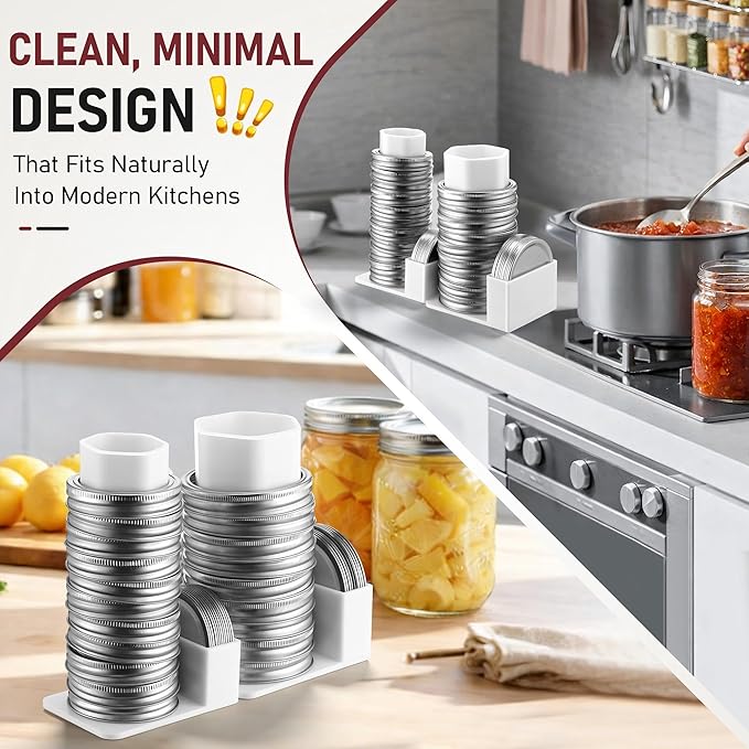 Feekoon Mason Jar Lid Organizer & Holder 2 Pack, Lid Storage Organizer for Regular & Wide Mouth, Removable Sleeve Design Holds 20 Lids & 20 Rings, Mason Jar Accessories for Kitchen Cabinet Storage