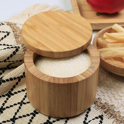 Salt Cellar with Magnetic Swivel Lid, Rustic Bamboo Salt Box for Kitchen for Seasonings/Spices/Candies, Salt Container for All Kinds of Spices/Nuts/Craft Materials, 8.0 Ounce Capacity (1Cup)