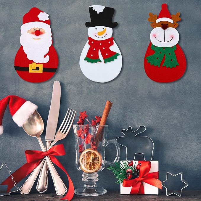 Gisafai 24 Pc Christmas Silverware Holder Pockets Santa Snowman Reindeer Tableware Bags - Cutlery Pouch Bags for Spoon Knife Fork - Xmas Party Dinner Table Dinnerware Supplies