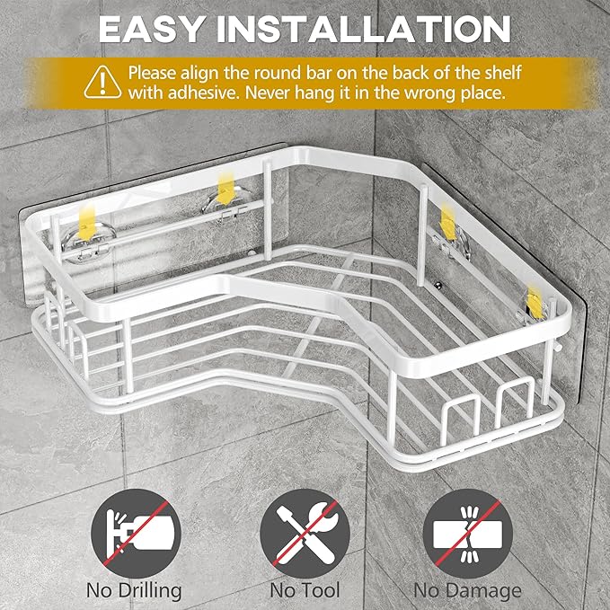 MAXIFFE 3 Pack X-Large Corner Shower Caddy with Soap Holder, Large Capacity and Easy Install, No Drilling Shower Shelves, Stainless Steel Shower Organizer Hold 40 LBS for Family Renters, White