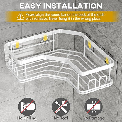 MAXIFFE 3 Pack X-Large Corner Shower Caddy with Soap Holder, Large Capacity and Easy Install, No Drilling Shower Shelves, Stainless Steel Shower Organizer Hold 40 LBS for Family Renters, White