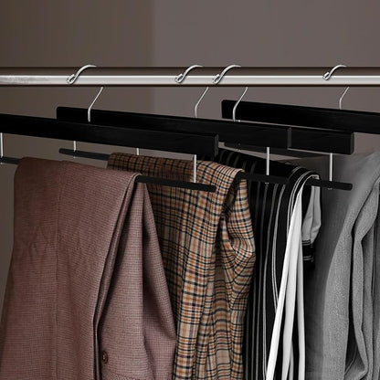 Chunful 10 Pack Wooden Velvet Pants Hangers - 16 Inch Non Slip Wood Pants Hangers with 360 Degree Swivel Hook Heavy Duty Space Saving for Jeans, Shorts & Dresses (Black)