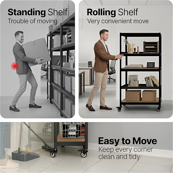 HOMEDANT House 24.4" W 5 Tier Heavy Duty Garage Shelving Adjustable Metal Rack Storage Shelves Standing Shelf Unit Organizers Pantry Closet Office Black 1Pack