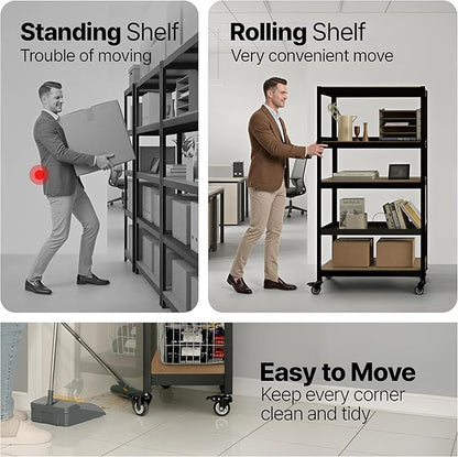 HOMEDANT House 24.4" W 5 Tier Heavy Duty Garage Shelving Adjustable Metal Rack Storage Shelves Standing Shelf Unit Organizers Pantry Closet Office Black 1Pack