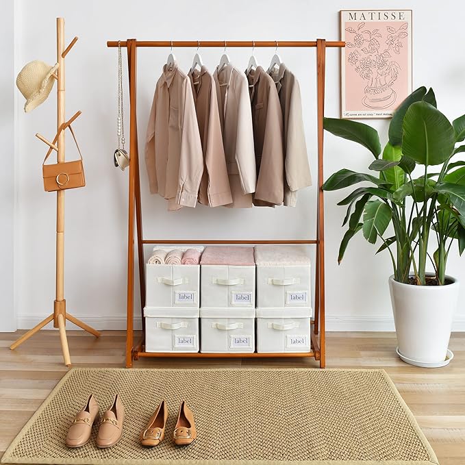 GRANNY SAYS Closet Organizer Bins with Label Holder, Fabric Storage Baskets, Foldable Storage Bins for Living Room, Decorative Storage Containers Organizing, Pearl White, Medium, 3-Pack