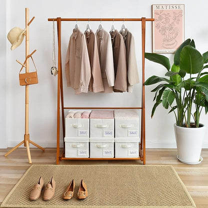 GRANNY SAYS Closet Organizer Bins with Label Holder, Fabric Storage Baskets, Foldable Storage Bins for Living Room, Decorative Storage Containers Organizing, Pearl White, Medium, 3-Pack