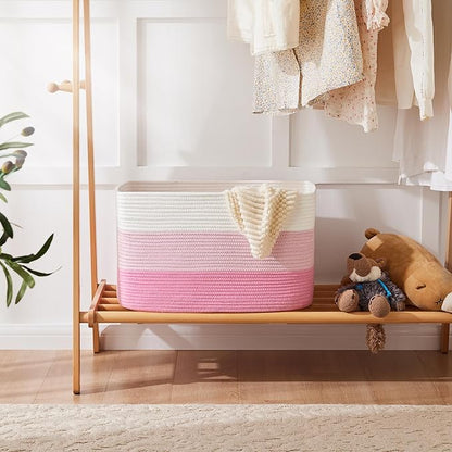 Artfeel Blanket Basket,Rectangle Woven Baskets for Storage,30L Laundry Basket for Decorative Nursery Blanket,Toys,Dirty Clothes and Magazine in Shelves,Baby Room,and Living Room
