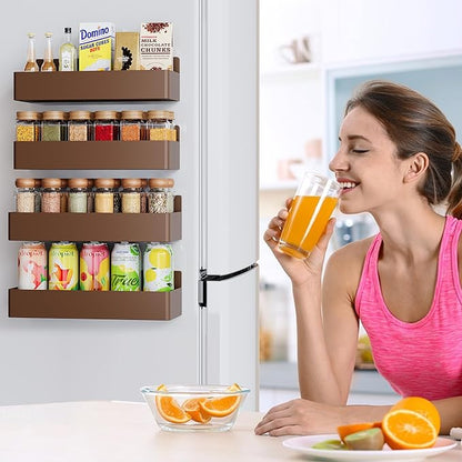 Mystozer Magnetic Spice Rack for Refrigerator, Kitchen Organizer and Storage Shelf, Brown(4 Pack)…