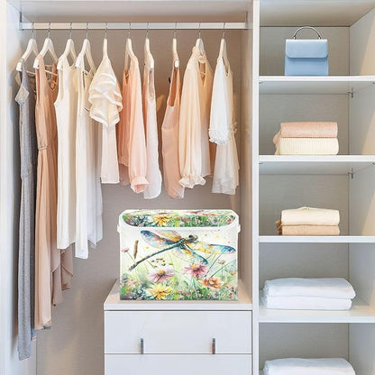 senya Baskets Collapsible Storage Bins with Lids, Dragonfly Wildflowers Painting Storage Boxes Clothes Baskets for Organizing