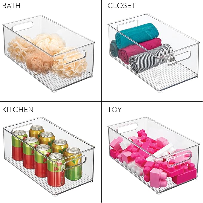 iDesign Stackable Fridge Bin - Kitchen Storage Bin for Pantry, Cabinets, or Fridge, Set of 2, Clear