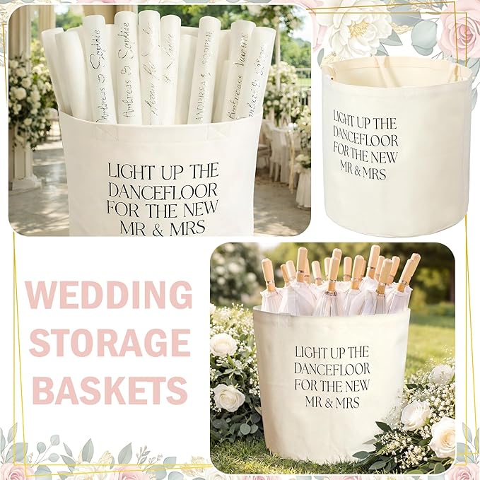 Yungyan Wedding Baskets with Handles 16 inch Large Storage Basket for Wedding Glow Sticks Slippers Flip-flops Umbrella Blankets Gift Container for Ceremony Ivory White(Dance Floor)
