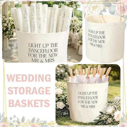 Yungyan Wedding Baskets with Handles 16 inch Large Storage Basket for Wedding Glow Sticks Slippers Flip-flops Umbrella Blankets Gift Container for Ceremony Ivory White(Dance Floor)