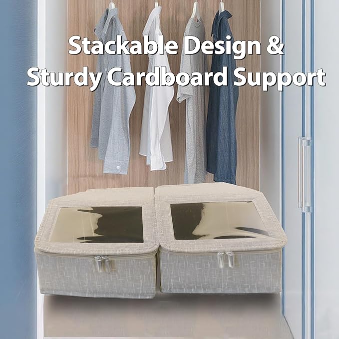 Stackable Hat Storage for Baseball Caps, Holds up to 30 Caps with Cardboard, Hat Organizer for Women & Men, 2 PCS Hat Storage Boxes for Closet, Beige