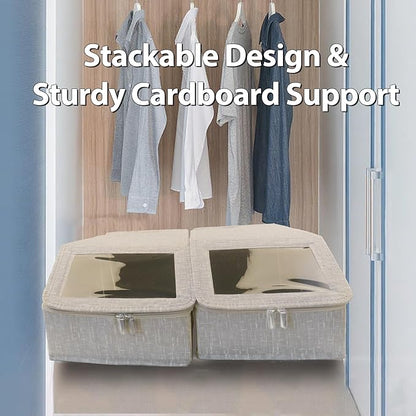 Stackable Hat Storage for Baseball Caps, Holds up to 30 Caps with Cardboard, Hat Organizer for Women & Men, 2 PCS Hat Storage Boxes for Closet, Beige