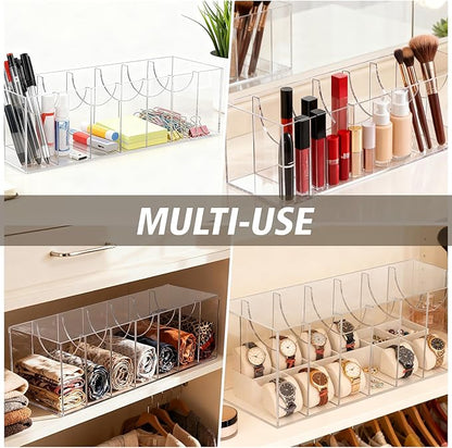 JASGOOD Belt Organizer for Closet,Acrylic 7 Compartments Storage Holder with Dust Cover Lid for Closet Drawer, Display Case for Belts, Ties, Watches, Jewelry and Accessories