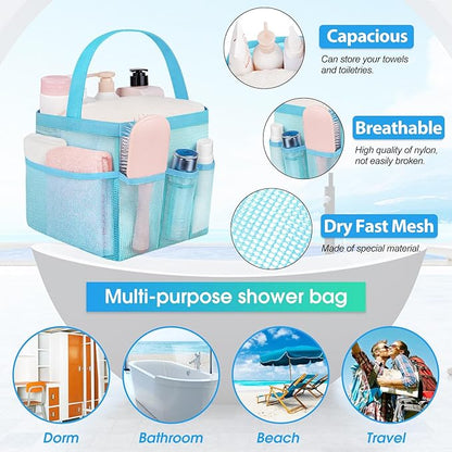Attmu Mesh Shower Caddy Portable for College Dorm Room Camping Essentials, Shower Caddy Dorm with 9-Pockets, Large Capacity Hanging Basket Bathroom Bag for Toiletry, Swimming, Gym, Camp, Beach