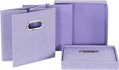 Household Essentials 814-1 Café Cube Bin Storage Set with Lids and Handles | 2 Pack, Purple Linen