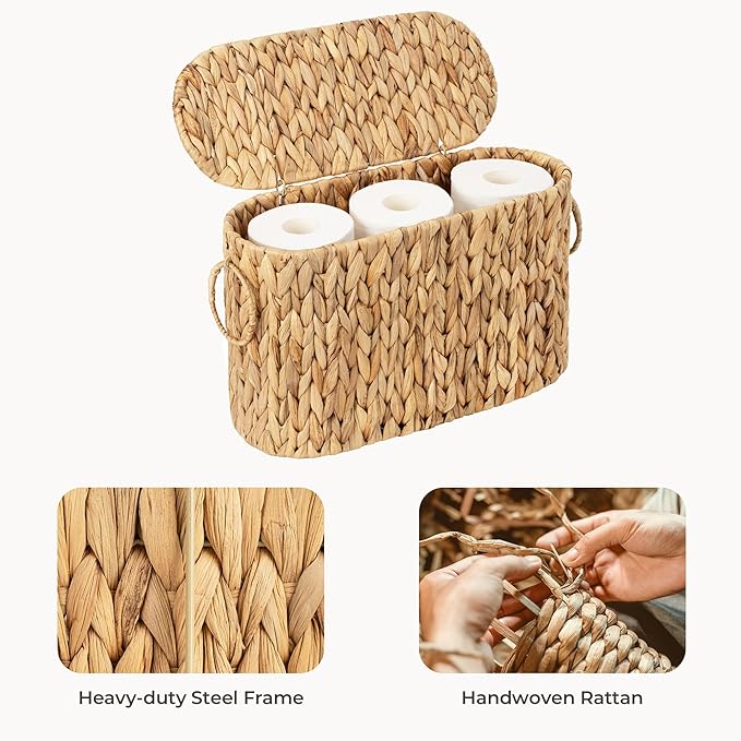 StorageWorks Toilet Paper Storage with Lid, Toilet Paper Storage Holder for 6 Regular Rolls, Wicker Basket for Bathroom, Natural Water Hyacinth