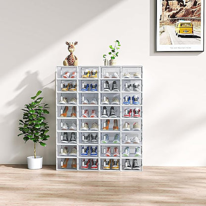White, Small Size, 32PCS, 33 * 23 * 14cm, Shoe Box, Plastic Mesh, Freely Combinable