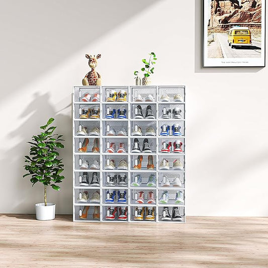 White, Small Size, 32PCS, 33 * 23 * 14cm, Shoe Box, Plastic Mesh, Freely Combinable