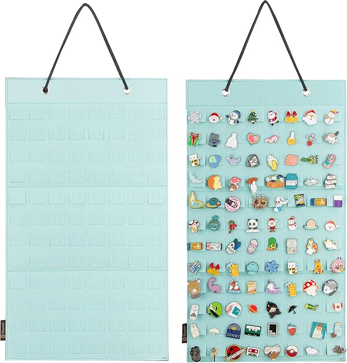 PACMAXI Hanging Brooch Pin Organizer, Display Pins Storage Case, Brooch Collection Storage Holder, Holds Up to 96 Pins.(Not Include Any Accessories) (S-96 Slots, Mint Green, Small)