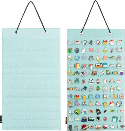 PACMAXI Hanging Brooch Pin Organizer, Display Pins Storage Case, Brooch Collection Storage Holder, Holds Up to 96 Pins.(Not Include Any Accessories) (S-96 Slots, Mint Green, Small)