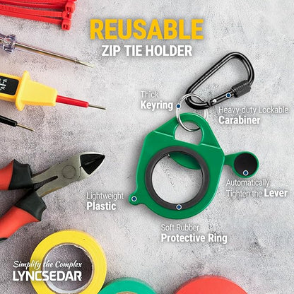 Zip Tie Holder, 2 Pack Green Cable Tie Holder Reusable, No.6 Lock Carabiner, Outdoor Use, ABS Plastic, Ziptie Organizer Clip for Electrician Tool Belt Wrap Heavy Duty Storage Container