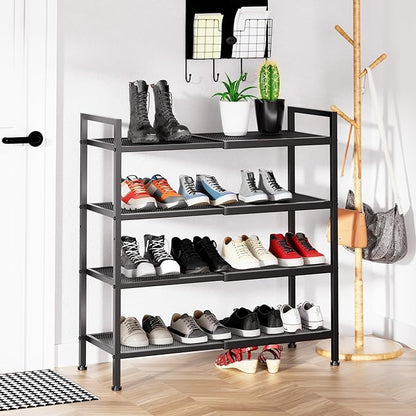 4 Tier Shoe Rack, Expandable Shoe Rack for Closet, Adjustable Shoe Organizer for Entryway, Shoe Storage Organizer for Door Entrance, Garage, Bedroom