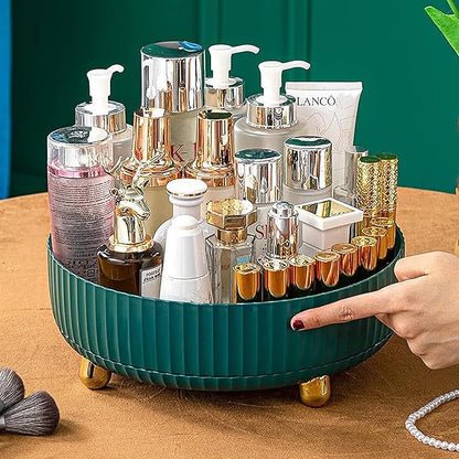 Anyoifax Makeup Perfume Organizer Tray 360 Degree Rotating Lazy Susan Skincare Lotion Organizer Spinning Cosmetics Storage for Dresser, Vanity, Bathroom Countertop, Small Teal Green