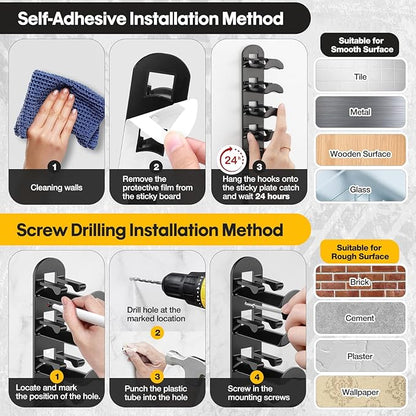 Hat Organizer for Baseball Caps, Hat Rack for Wall Closet Door Hold up to 10 Hats,Hat Holder with Adhesive and 4 Screws, Hat Hanger Cap Holder Hat Hangers for Wall Closet Door Bedroom(1pc,B-Black)